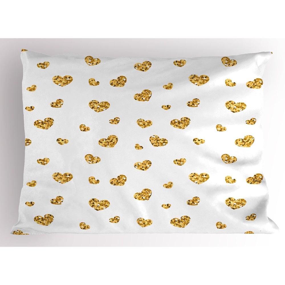 image:imageAmbesonne Hearts Pillow Sham Romantic Love Theme with Golden Yellow Hearts Valentines Day Inspired Pattern Decorative Standard Size Printed Pillowcase 26 X 20 Yellow and White