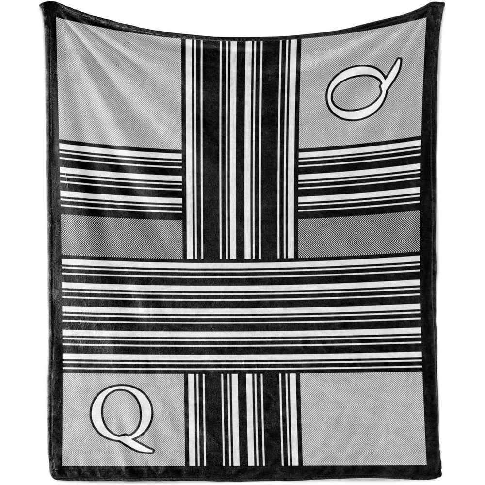 image:imageAmbesonne Initial Q Throw Blanket Monochrome Style Lines and Stripes Old Vintage Look Classic Geometry Flannel Fleece Accent Piece Soft Couch Cover for Adults 50 x 70 Charcoal Grey and White