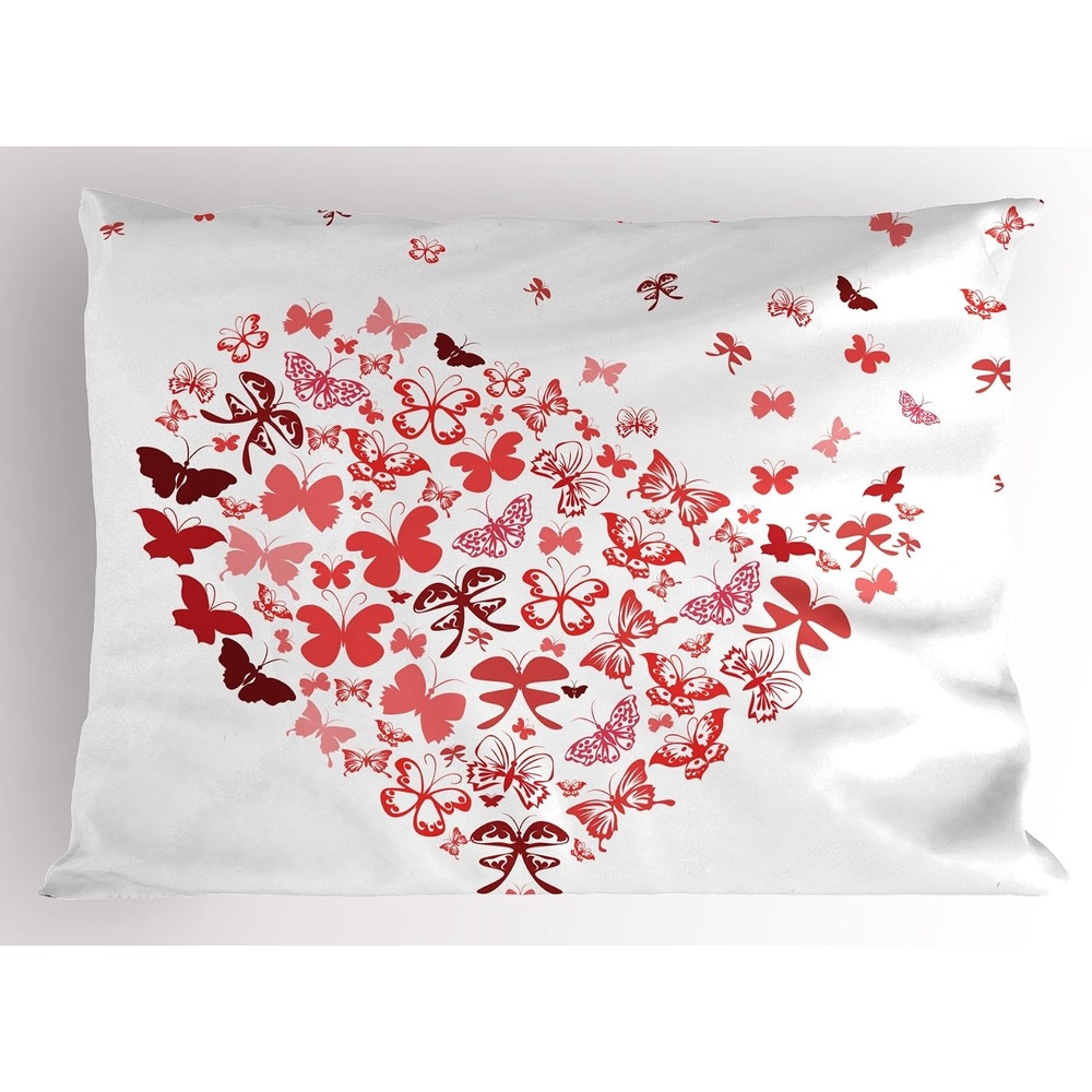 image:imageAmbesonne Love Pillow Sham Butterfly Heart for Valentines Day Anniversary Illustration Celebration Theme Artwork Decorative Standard King Size Printed Pillowcase 36 X 20 Coral Ruby