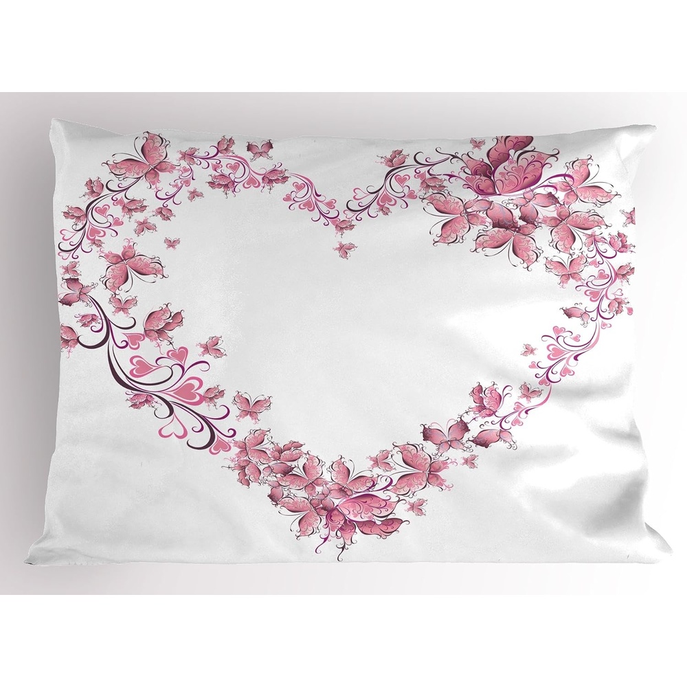 image:imageAmbesonne Love Pillow Sham Floral Love Romantic Shape Heart of Butterflies Valentines Day Flowers Ornamental Decorative Standard King Size Printed Pillowcase 36 X 20 Rose White