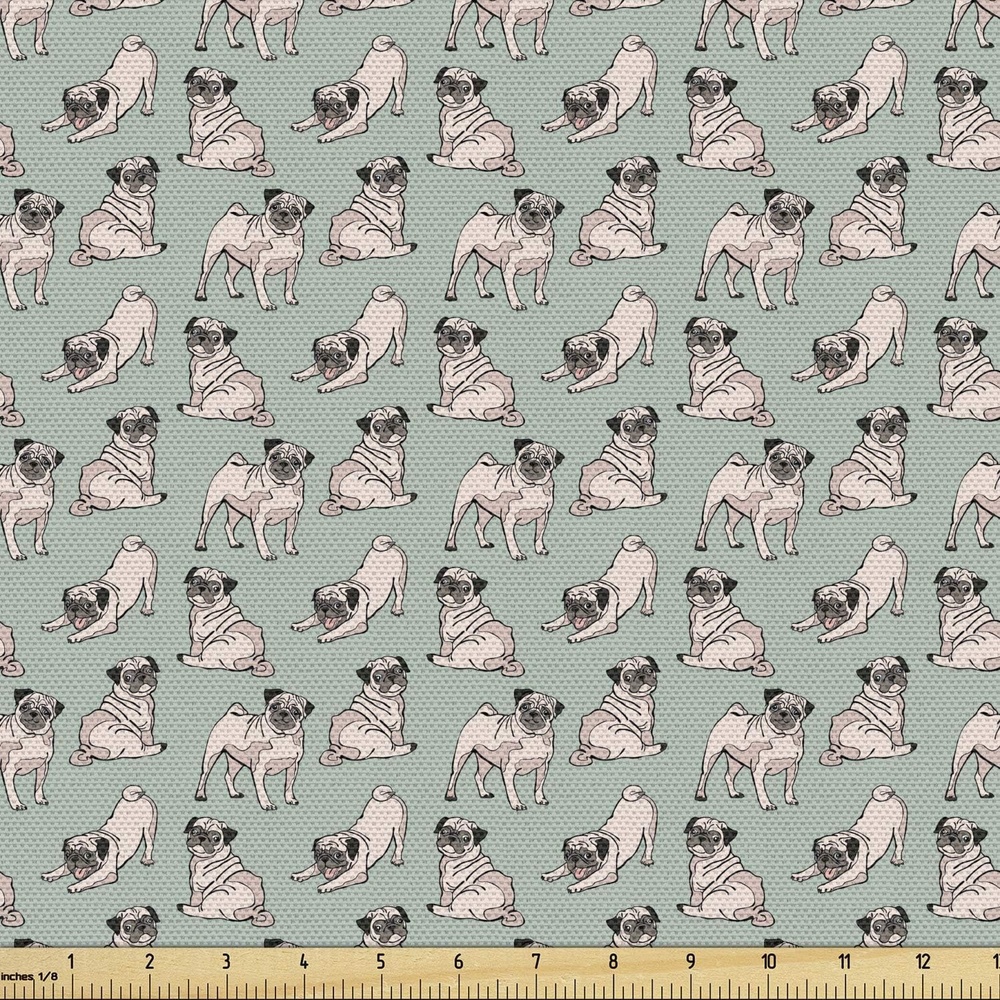 image:imageAmbesonne Pug Fabric by The Yard Dogs Various States Sitting Standing Stretching Cartoon Style Pet Drawing Decorative Fabric for Upholstery and Home Accents 3 Yards TurquoiseTurquoise