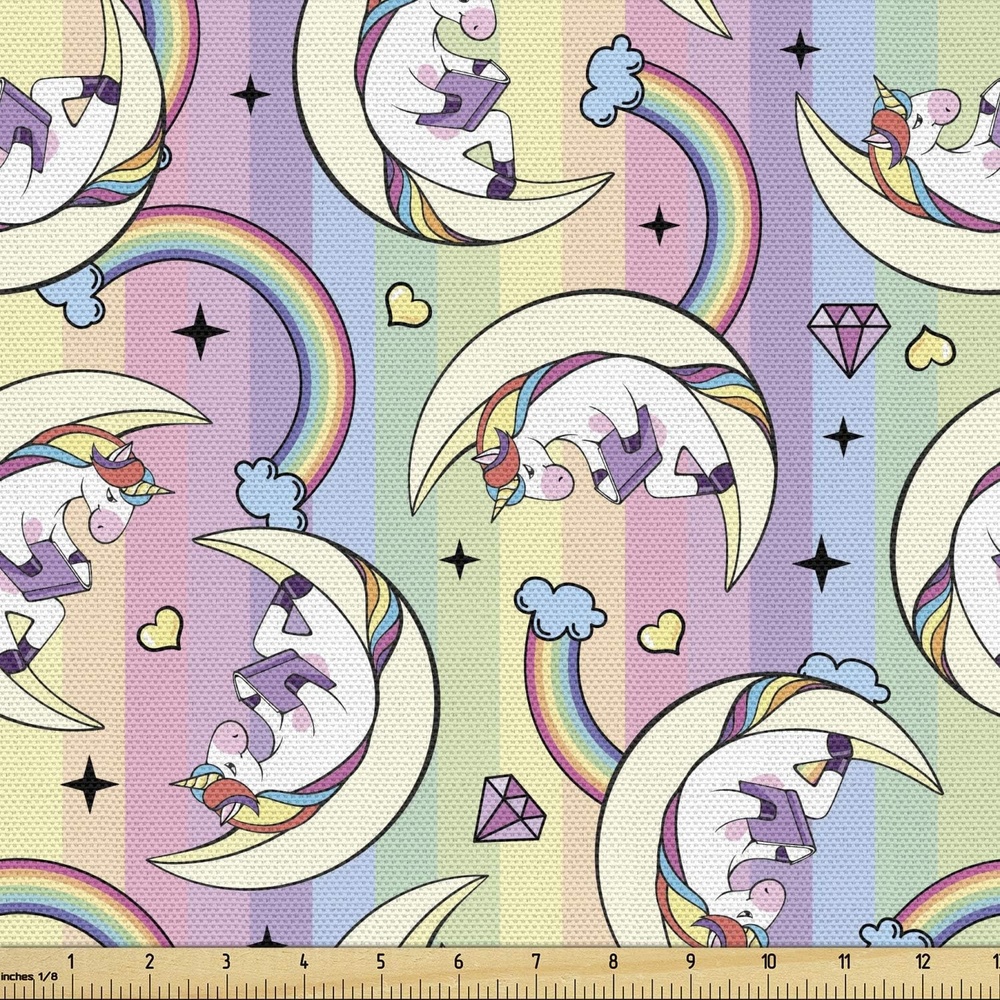 image:imageAmbesonne Pug Fabric by The Yard Dogs Various States Sitting Standing Stretching Cartoon Style Pet Drawing Decorative Fabric for Upholstery and Home Accents 3 Yards TurquoisePurple Yellow