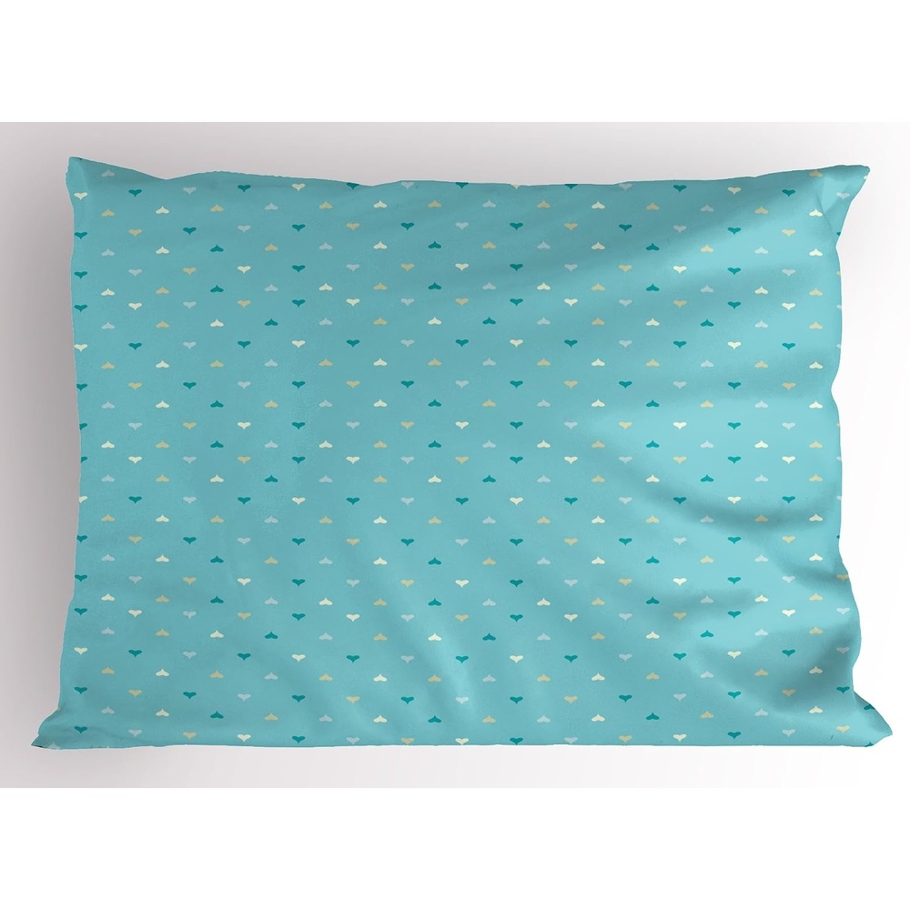 image:imageAmbesonne Valentine Pillow Sham Sky Blue Background with Small up and Down Hearts Pattern Decorative Standard Size Printed Pillowcase 26 X 20 Sky Blue Teal White
