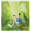 Ambesonne Alice in Wonderland Shower Curtain, Cartoon Lady in Forest Butterfly Nature Magic Love Theme Art Retro, Cloth Fabric Bathroom Decor Set with Hooks, 69″ W x 70″ L, Green Pink Blue