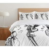 Ambesonne Cartoon Duvet Cover Set, Vintage Floral Carriage Horse and Colorful Flowers Butterfly Print, Decorative 3 Piece Bedding Set with 2 Pillow Shams, Queen Size, Black Pink(White Dark Grey)