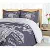 Ambesonne Cartoon Duvet Cover Set, Vintage Floral Carriage Horse and Colorful Flowers Butterfly Print, Decorative 3 Piece Bedding Set with 2 Pillow Shams, Queen Size, Black Pink(Grey Blue)