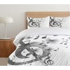 Ambesonne Cartoon Duvet Cover Set, Vintage Floral Carriage Horse and Colorful Flowers Butterfly Print, Decorative 3 Piece Bedding Set with 2 Pillow Shams, Queen Size, Black Pink(White Grey)