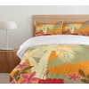 Ambesonne Cartoon Duvet Cover Set, Vintage Floral Carriage Horse and Colorful Flowers Butterfly Print, Decorative 3 Piece Bedding Set with 2 Pillow Shams, Queen Size, Black Pink(Marigold)