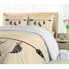 Ambesonne Cartoon Duvet Cover Set, Vintage Floral Carriage Horse and Colorful Flowers Butterfly Print, Decorative 3 Piece Bedding Set with 2 Pillow Shams, Queen Size, Black Pink(Black Beige)