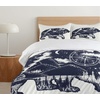 Ambesonne Cartoon Duvet Cover Set, Vintage Floral Carriage Horse and Colorful Flowers Butterfly Print, Decorative 3 Piece Bedding Set with 2 Pillow Shams, Queen Size, Black Pink(Blue Cream)