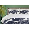 Ambesonne Cartoon Duvet Cover Set, Vintage Floral Carriage Horse and Colorful Flowers Butterfly Print, Decorative 3 Piece Bedding Set with 2 Pillow Shams, Queen Size, Black Pink(Blue Cream)