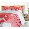 Ambesonne Cartoon Duvet Cover Set, Vintage Floral Carriage Horse and Colorful Flowers Butterfly Print, Decorative 3 Piece Bedding Set with 2 Pillow Shams, Queen Size, Black Pink(Red Pink)