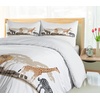 Ambesonne Cartoon Duvet Cover Set, Vintage Floral Carriage Horse and Colorful Flowers Butterfly Print, Decorative 3 Piece Bedding Set with 2 Pillow Shams, Queen Size, Black Pink(Beige)