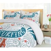 Ambesonne Cartoon Duvet Cover Set, Vintage Floral Carriage Horse and Colorful Flowers Butterfly Print, Decorative 3 Piece Bedding Set with 2 Pillow Shams, Queen Size, Black Pink(Petrol Blue)