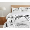 Ambesonne Cartoon Duvet Cover Set, Vintage Floral Carriage Horse and Colorful Flowers Butterfly Print, Decorative 3 Piece Bedding Set with 2 Pillow Shams, Queen Size, Black Pink(Black and White)