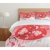 Ambesonne Cartoon Duvet Cover Set, Vintage Floral Carriage Horse and Colorful Flowers Butterfly Print, Decorative 3 Piece Bedding Set with 2 Pillow Shams, Queen Size, Black Pink(Red Pink)