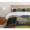 Ambesonne Cartoon Duvet Cover Set, Vintage Floral Carriage Horse and Colorful Flowers Butterfly Print, Decorative 3 Piece Bedding Set with 2 Pillow Shams, Queen Size, Black Pink(Beige Green)