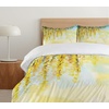 Ambesonne Cartoon Duvet Cover Set, Vintage Floral Carriage Horse and Colorful Flowers Butterfly Print, Decorative 3 Piece Bedding Set with 2 Pillow Shams, Queen Size, Black Pink(Blue Yellow)