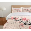 Ambesonne Cartoon Duvet Cover Set, Vintage Floral Carriage Horse and Colorful Flowers Butterfly Print, Decorative 3 Piece Bedding Set with 2 Pillow Shams, Queen Size, Black Pink(Salmon Grey)