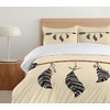 Ambesonne Cartoon Duvet Cover Set, Vintage Floral Carriage Horse and Colorful Flowers Butterfly Print, Decorative 3 Piece Bedding Set with 2 Pillow Shams, Queen Size, Black Pink(Black Beige)