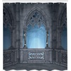 Ambesonne Cartoon Shower Curtain, Fantasy World Castle Architecture Details Terrace Gazebo Indoor Foggy Forest, Cloth Fabric Bathroom Decor Set with Hooks, 69″ W x 84″ L, Grey Pale Blue
