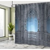Ambesonne Cartoon Shower Curtain, Fantasy World Castle Architecture Details Terrace Gazebo Indoor Foggy Forest, Cloth Fabric Bathroom Decor Set with Hooks, 69″ W x 84″ L, Grey Pale Blue