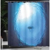Ambesonne Coastal Shower Curtain, Romantic Wooden Bungalow on The Water Deckchairs Maldives Beach Summer Relax, Cloth Fabric Bathroom Decor Set with Hooks, 69″ W x 84″ L, Brown Blue(Blue Navy)