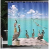 Ambesonne Coastal Shower Curtain, Romantic Wooden Bungalow on The Water Deckchairs Maldives Beach Summer Relax, Cloth Fabric Bathroom Decor Set with Hooks, 69″ W x 84″ L, Brown Blue(Blue Aqua)