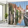 Ambesonne Coastal Shower Curtain, Romantic Wooden Bungalow on The Water Deckchairs Maldives Beach Summer Relax, Cloth Fabric Bathroom Decor Set with Hooks, 69″ W x 84″ L, Brown Blue(Coral Green)