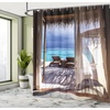 Ambesonne Coastal Shower Curtain, Romantic Wooden Bungalow on The Water Deckchairs Maldives Beach Summer Relax, Cloth Fabric Bathroom Decor Set with Hooks, 69″ W x 84″ L, Brown Blue(Brown Blue)