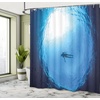 Ambesonne Coastal Shower Curtain, Romantic Wooden Bungalow on The Water Deckchairs Maldives Beach Summer Relax, Cloth Fabric Bathroom Decor Set with Hooks, 69″ W x 84″ L, Brown Blue(Blue Navy)