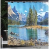 Ambesonne Coastal Shower Curtain, Romantic Wooden Bungalow on The Water Deckchairs Maldives Beach Summer Relax, Cloth Fabric Bathroom Decor Set with Hooks, 69″ W x 84″ L, Brown Blue(Blue Green)