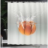 Ambesonne Coastal Shower Curtain, Romantic Wooden Bungalow on The Water Deckchairs Maldives Beach Summer Relax, Cloth Fabric Bathroom Decor Set with Hooks, 69″ W x 84″ L, Brown Blue(Orange Beige)