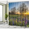 Ambesonne Coastal Shower Curtain, Romantic Wooden Bungalow on The Water Deckchairs Maldives Beach Summer Relax, Cloth Fabric Bathroom Decor Set with Hooks, 69″ W x 84″ L, Brown Blue(Lavender Green)