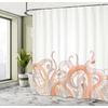 Ambesonne Coastal Shower Curtain, Romantic Wooden Bungalow on The Water Deckchairs Maldives Beach Summer Relax, Cloth Fabric Bathroom Decor Set with Hooks, 69″ W x 84″ L, Brown Blue(Orange Grey)