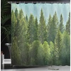 Ambesonne Coastal Shower Curtain, Romantic Wooden Bungalow on The Water Deckchairs Maldives Beach Summer Relax, Cloth Fabric Bathroom Decor Set with Hooks, 69″ W x 84″ L, Brown Blue(Green Teal)