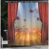 Ambesonne Coastal Shower Curtain, Romantic Wooden Bungalow on The Water Deckchairs Maldives Beach Summer Relax, Cloth Fabric Bathroom Decor Set with Hooks, 69″ W x 84″ L, Brown Blue(Multi Color)