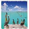 Ambesonne Coastal Shower Curtain, Romantic Wooden Bungalow on The Water Deckchairs Maldives Beach Summer Relax, Cloth Fabric Bathroom Decor Set with Hooks, 69″ W x 84″ L, Brown Blue(Blue Aqua)