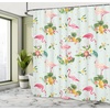 Ambesonne Coastal Shower Curtain, Romantic Wooden Bungalow on The Water Deckchairs Maldives Beach Summer Relax, Cloth Fabric Bathroom Decor Set with Hooks, 69″ W x 84″ L, Brown Blue(Yellow Pink)