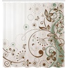 Ambesonne Floral Shower Curtain, Curved Flower Leaf Ornate Blooming Branches Romantic Love Print Art, Cloth Fabric Bathroom Decor Set with Hooks, 69″ W x 75″ L, Pale Tan