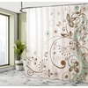 Ambesonne Floral Shower Curtain, Curved Flower Leaf Ornate Blooming Branches Romantic Love Print Art, Cloth Fabric Bathroom Decor Set with Hooks, 69″ W x 75″ L, Pale Tan