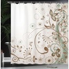 Ambesonne Floral Shower Curtain, Curved Flower Leaf Ornate Blooming Branches Romantic Love Print Art, Cloth Fabric Bathroom Decor Set with Hooks, 69″ W x 75″ L, Pale Tan
