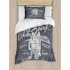 Ambesonne Cartoon Duvet Cover Set, Vintage Floral Carriage Horse and Colorful Flowers Butterfly Print, Decorative 3 Piece Bedding Set with 2 Pillow Shams, Queen Size, Black Pink(Grey Blue)