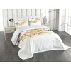 Ambesonne Fall Bedspread, Branch Pale Autumn Leaves and Birds Natural Change in Season Summertime Print, Decorative Quilted 3 Piece Coverlet Set with 2 Pillow Shams, Queen Size, Yellow Cream