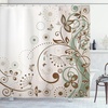 Ambesonne Floral Shower Curtain, Curved Flower Leaf Ornate Blooming Branches Romantic Love Print Art, Cloth Fabric Bathroom Decor Set with Hooks, 69″ W x 75″ L, Pale Tan