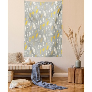 Ambesonne Arrows Tapestry, Bohemian Style Feathers and Arrows Repetitive Pattern Artwork Image, Wall Hanging for Bedroom Living Room Dorm Decor, 60″ X 80″, Marigold White(Silky Satin Fabric)