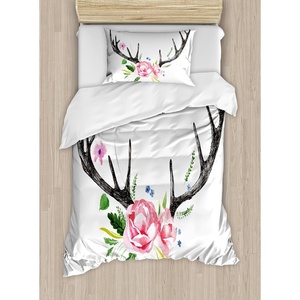 Ambesonne Cartoon Duvet Cover Set, Vintage Floral Carriage Horse and Colorful Flowers Butterfly Print, Decorative 3 Piece Bedding Set with 2 Pillow Shams, Queen Size, Black Pink(Charcoal Pink)