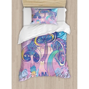 Ambesonne Cartoon Duvet Cover Set, Vintage Floral Carriage Horse and Colorful Flowers Butterfly Print, Decorative 3 Piece Bedding Set with 2 Pillow Shams, Queen Size, Black Pink(Pink Purple)