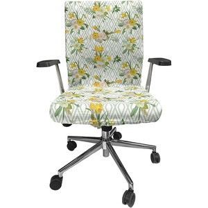 Ambesonne Cartoon Office Chair Slipcover, Xray Part of an Abstract Skeleton Image in Repetitive Grunge Pattern, Protective Stretch Decorative Fabric Cover, Standard Size, Ivory Charcoal(Green Yellow)