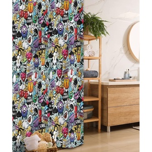 Ambesonne Cartoon Shower Curtain, Graffiti Creatures with Spray Tanks Animals and Writings Vibrant Colored Image, Cloth Fabric Bathroom Decor Set with Hooks, 69″ W x 75″ L, Violet(36″W x 72″L (Pack of 1))